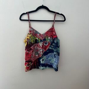 Vintage Jams World Limited Edition Tank Top Medium Red Blue RockFish Print Rayon